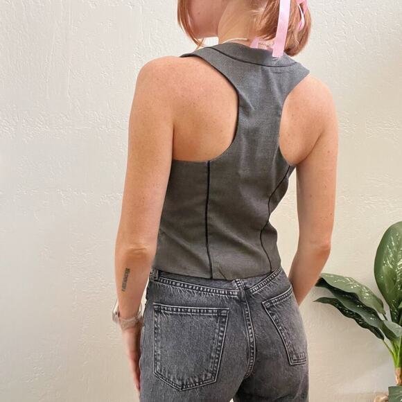 Y2K Grey Houndstooth Suit Vest Top - Picture 4 of 5